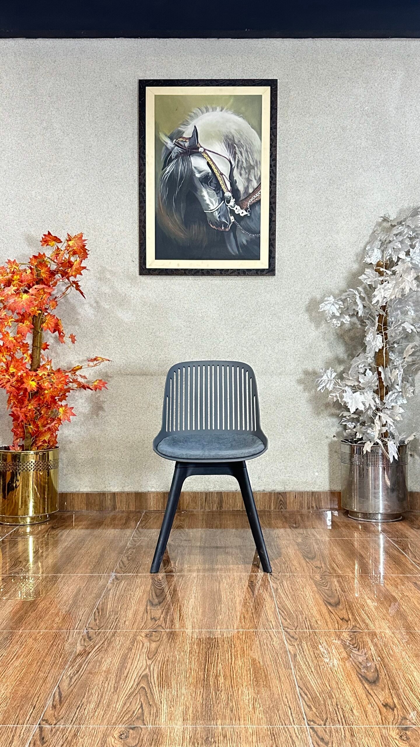 Modern Slatted Back Cushion Grey Cafe Chair CC 12 - Image 2