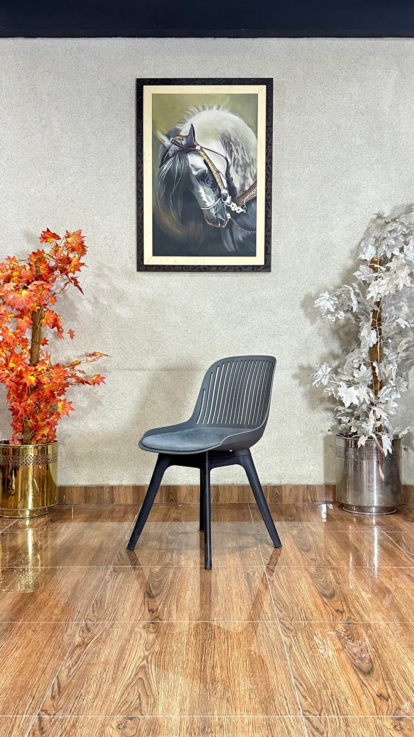 Modern Slatted Back Cushion Grey Cafe Chair CC 12